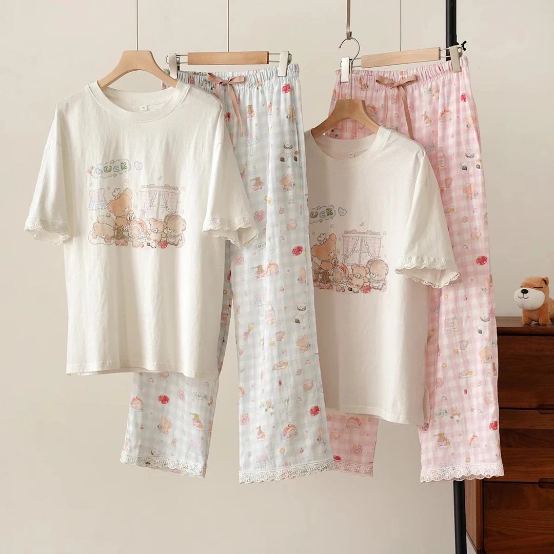 可爱少女圆领宽松舒适睡衣女夏季款2025新款卡通家居服套装两件套