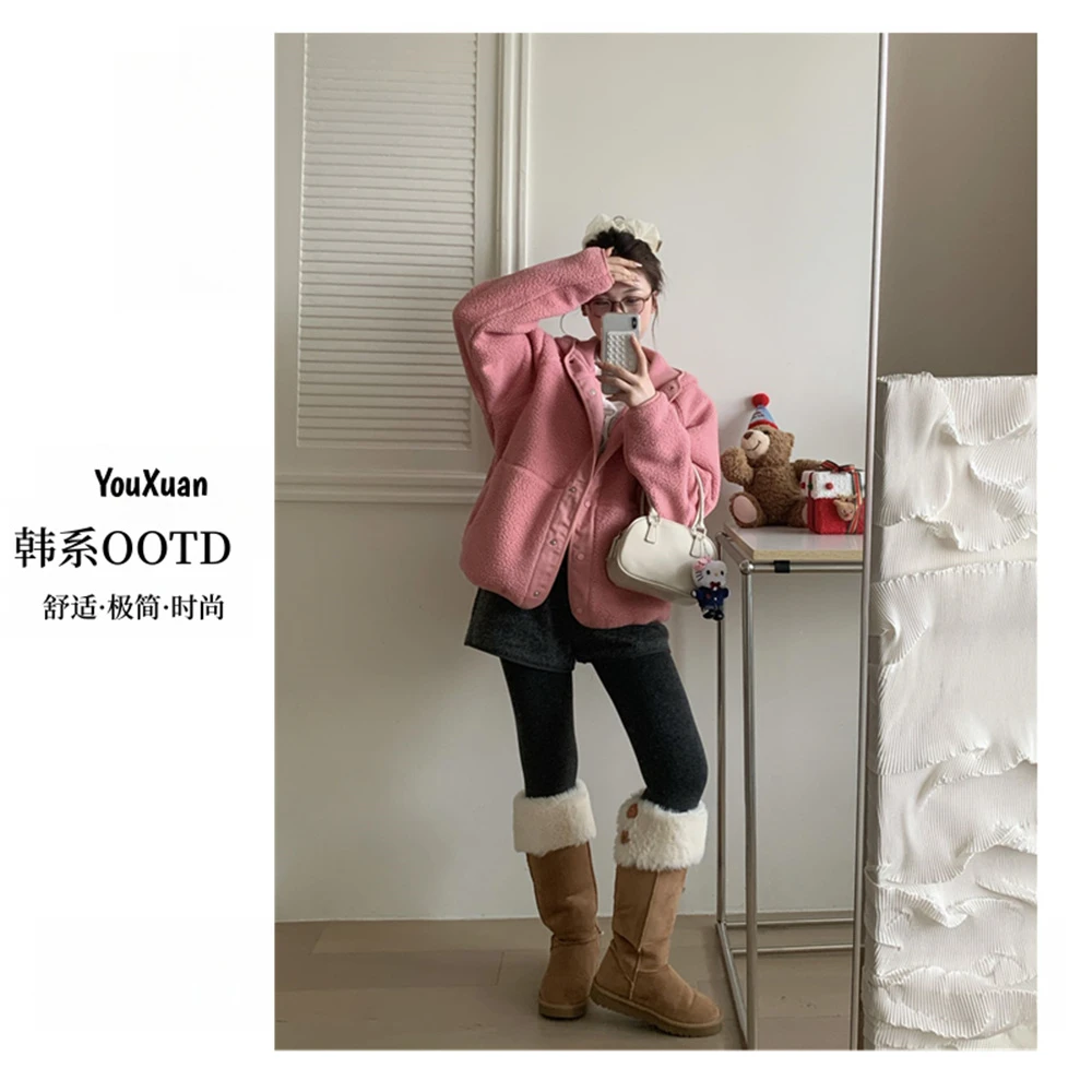 YOUXUAN-[韩系搭配]25冬季高腰显瘦加绒保暖短款口袋外套LD-3468