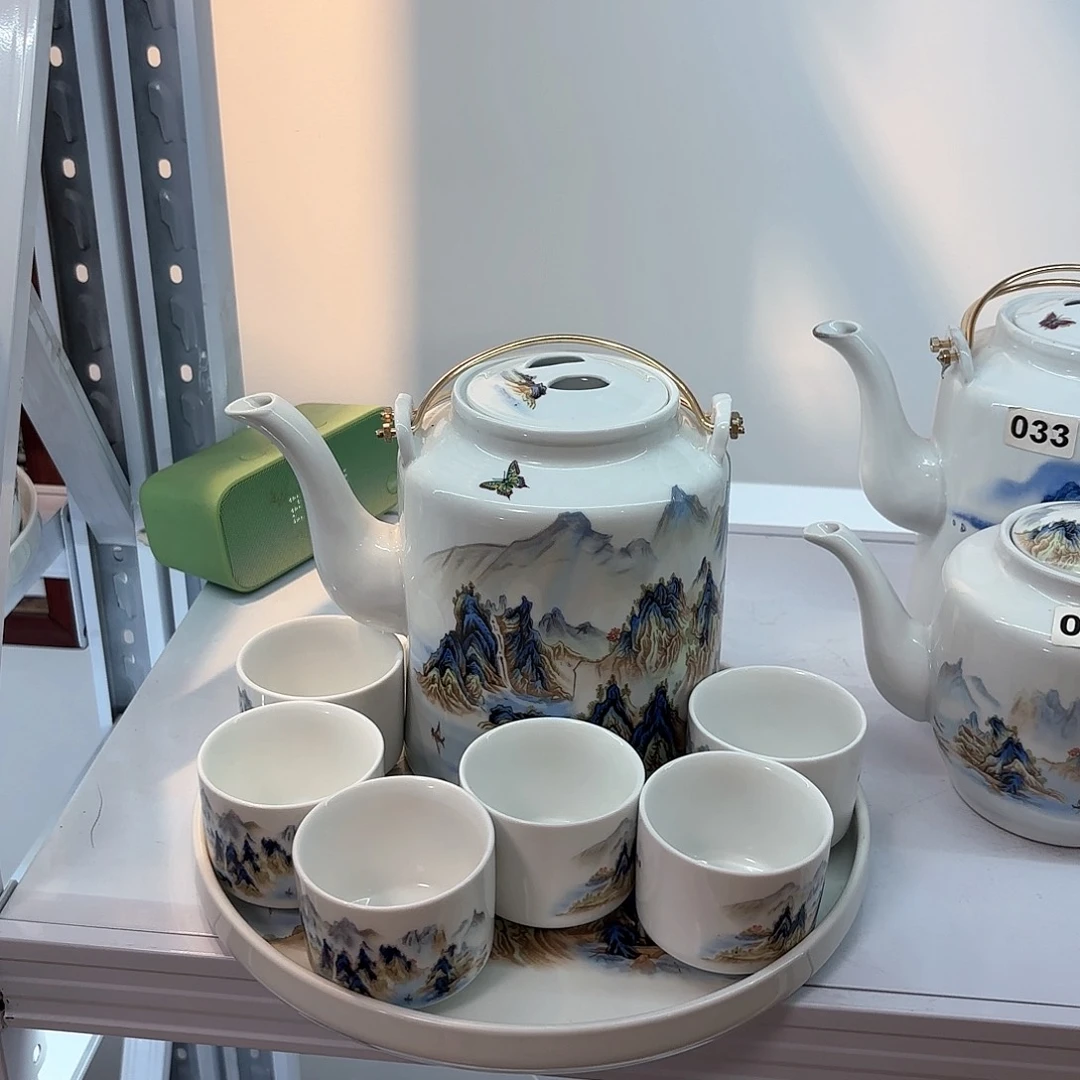 壶千里江山图四斤➕六个杯子➕茶盘