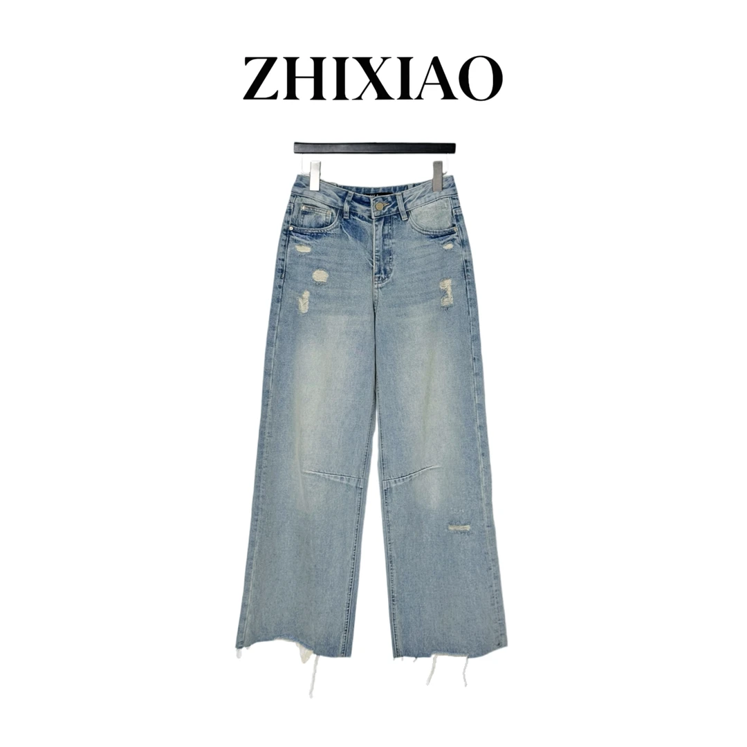 【ZHIXIAO】夏季新款：破洞毛边牛仔裤70395