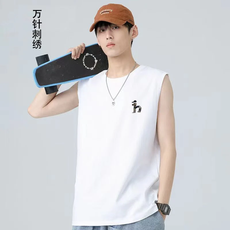 1万针刺绣圆领百搭潮流男女无袖T恤
