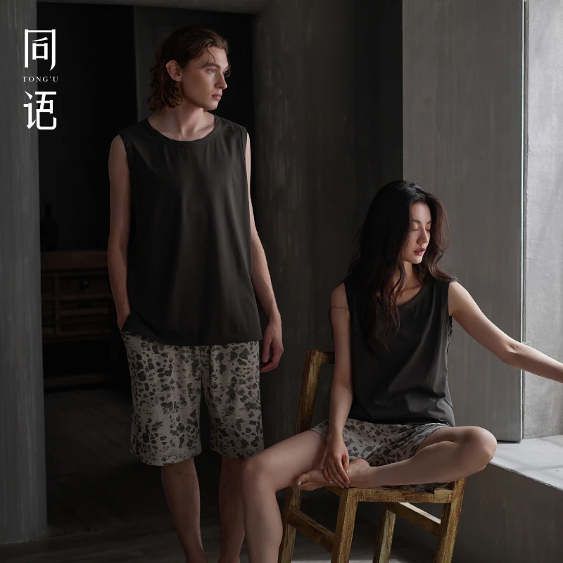 同语25年情侣睡衣夏季莫代尔棉凉感背心套装男女士家居服夏可外穿