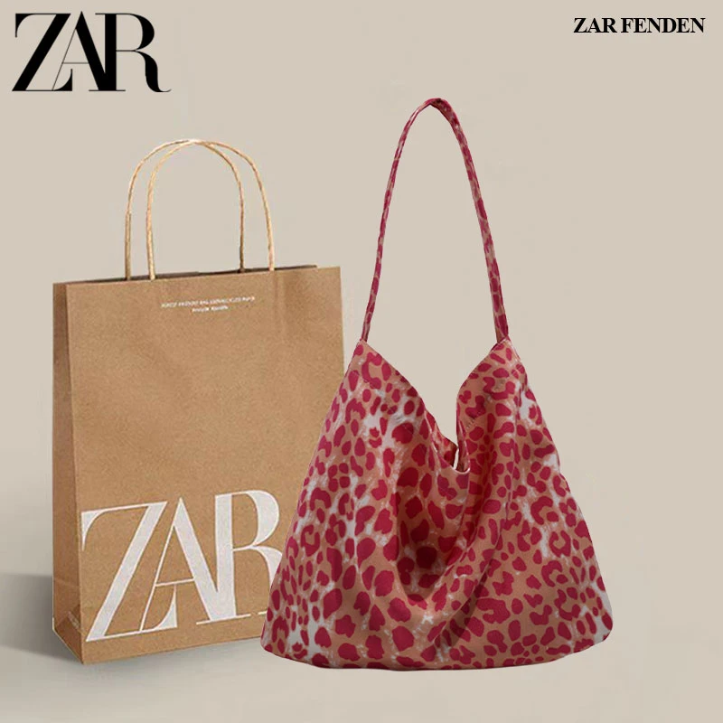 ZAR FENDEN韩系慵懒风树莓粉豹纹包章若楠同款通勤松弛感帆布袋女