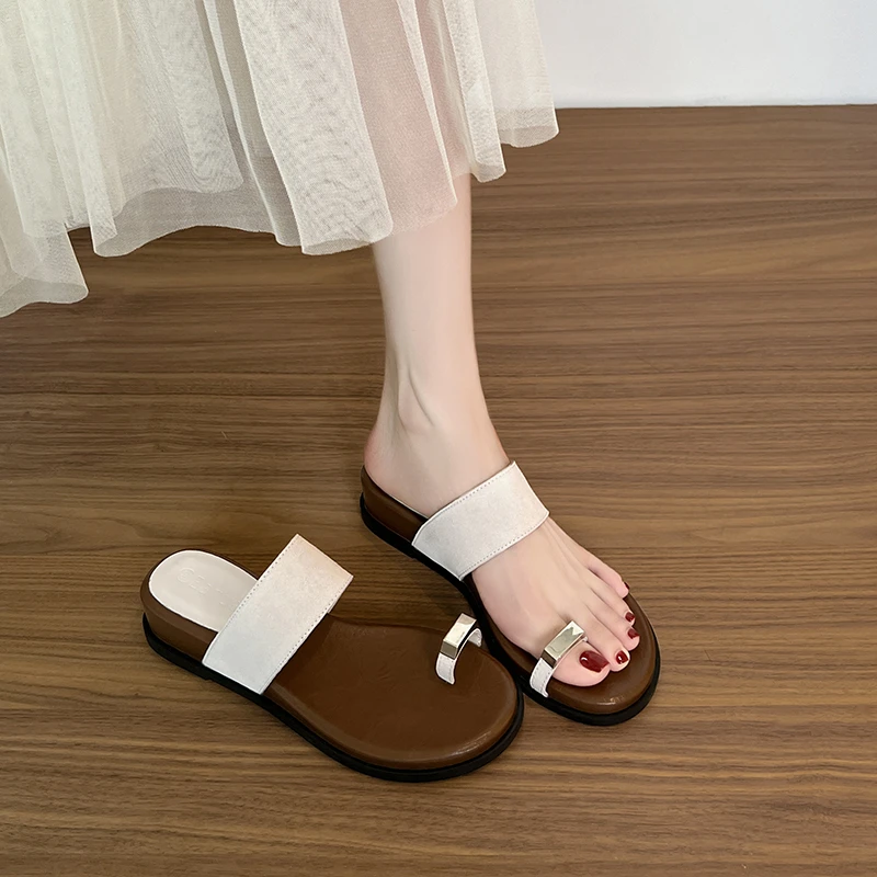 时尚网红夏季百搭增高韩版一字带平底凉拖女夏外穿软底防滑凉拖鞋