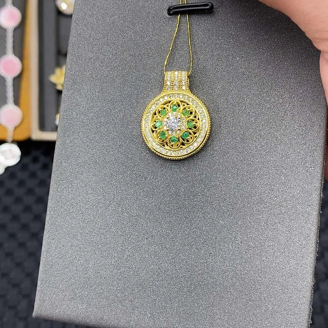 祖母绿银S925镶嵌吊坠(不含链)