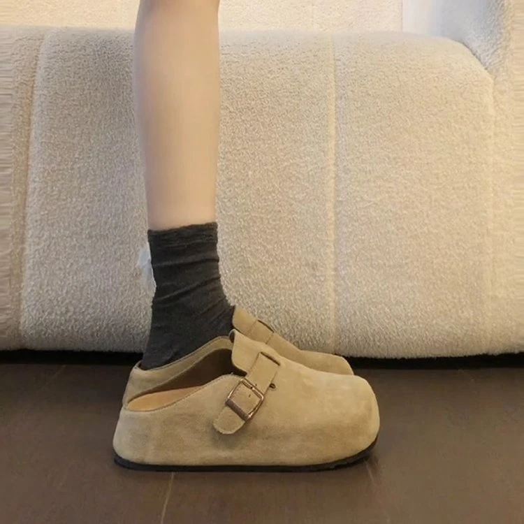 厚底勃肯鞋2025春夏博肯一脚蹬懒人鞋包头半拖鞋女森系内增高单鞋