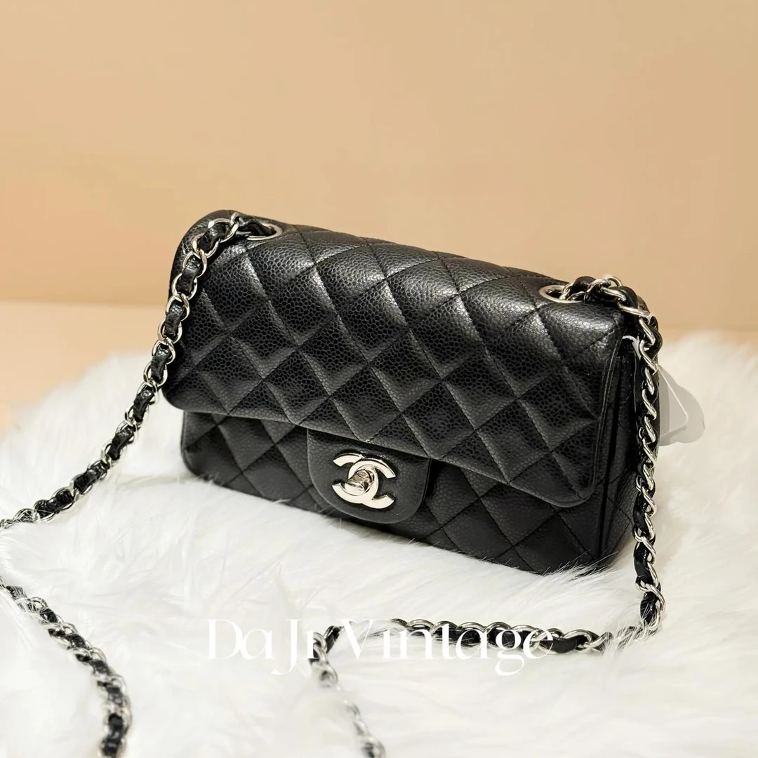 99新 Chanel/香奈儿 大吉中古/Chanel香奈儿黑银粒面大mini斜挎包