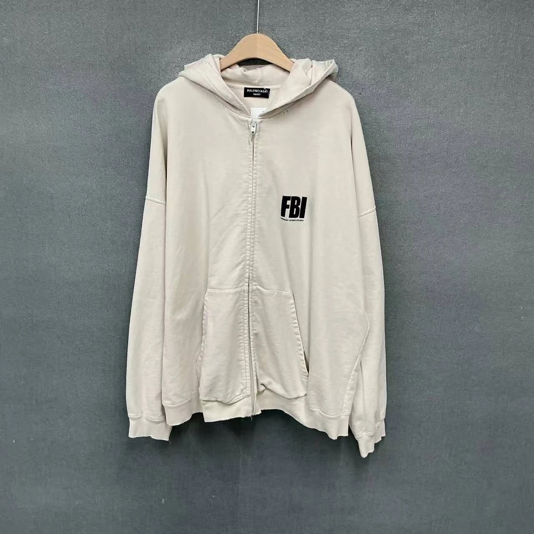 95新 Balenciaga/巴黎世家 （pm） FBI印花拉链帽衫卫衣 3码/2599