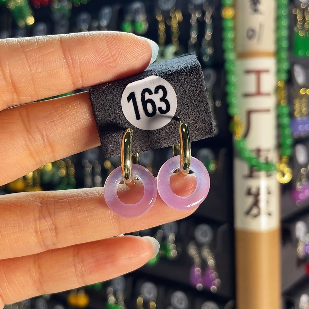 翡翠银S925镶嵌耳饰，163