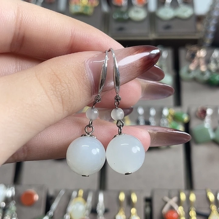 和田玉（白玉）银S925镶嵌耳饰12左右