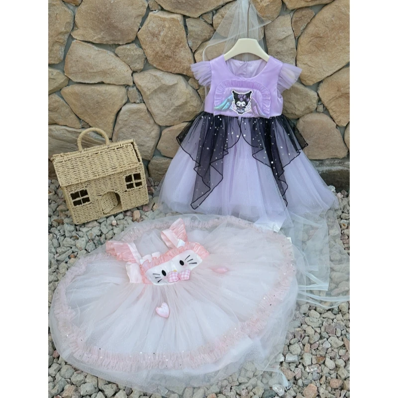 【橘子家】女童甜美卡通KT猫库洛米吊带公主裙网纱裙HS62393