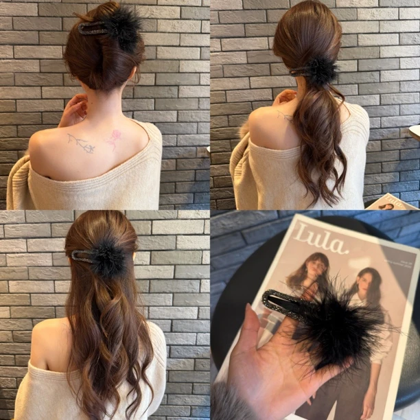 韩系羽毛鸭嘴夹女2025新款高级感发夹超仙发饰后脑勺抓夹