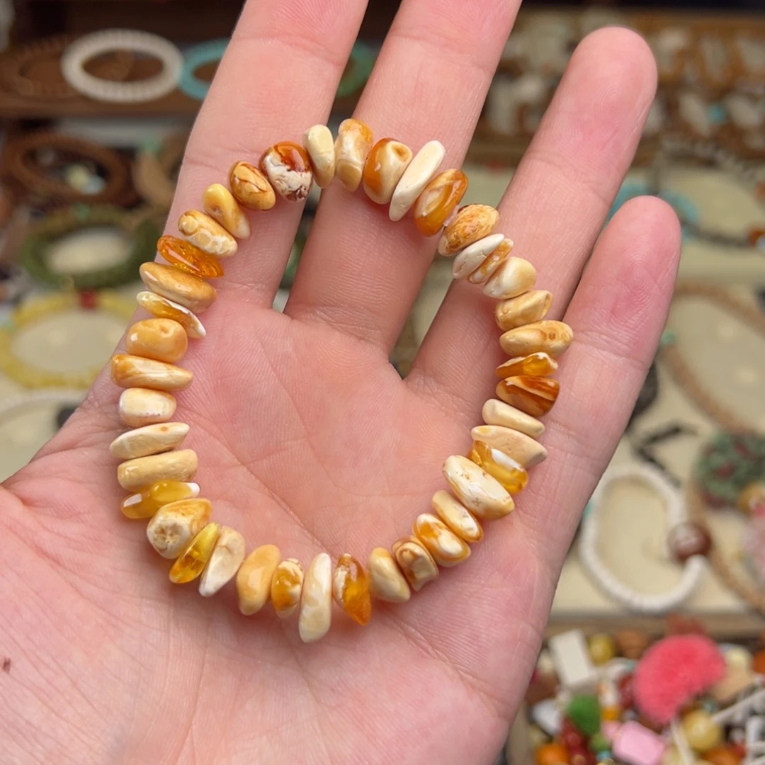 蜜蜡未镶嵌裸石随型蜜蜡手串