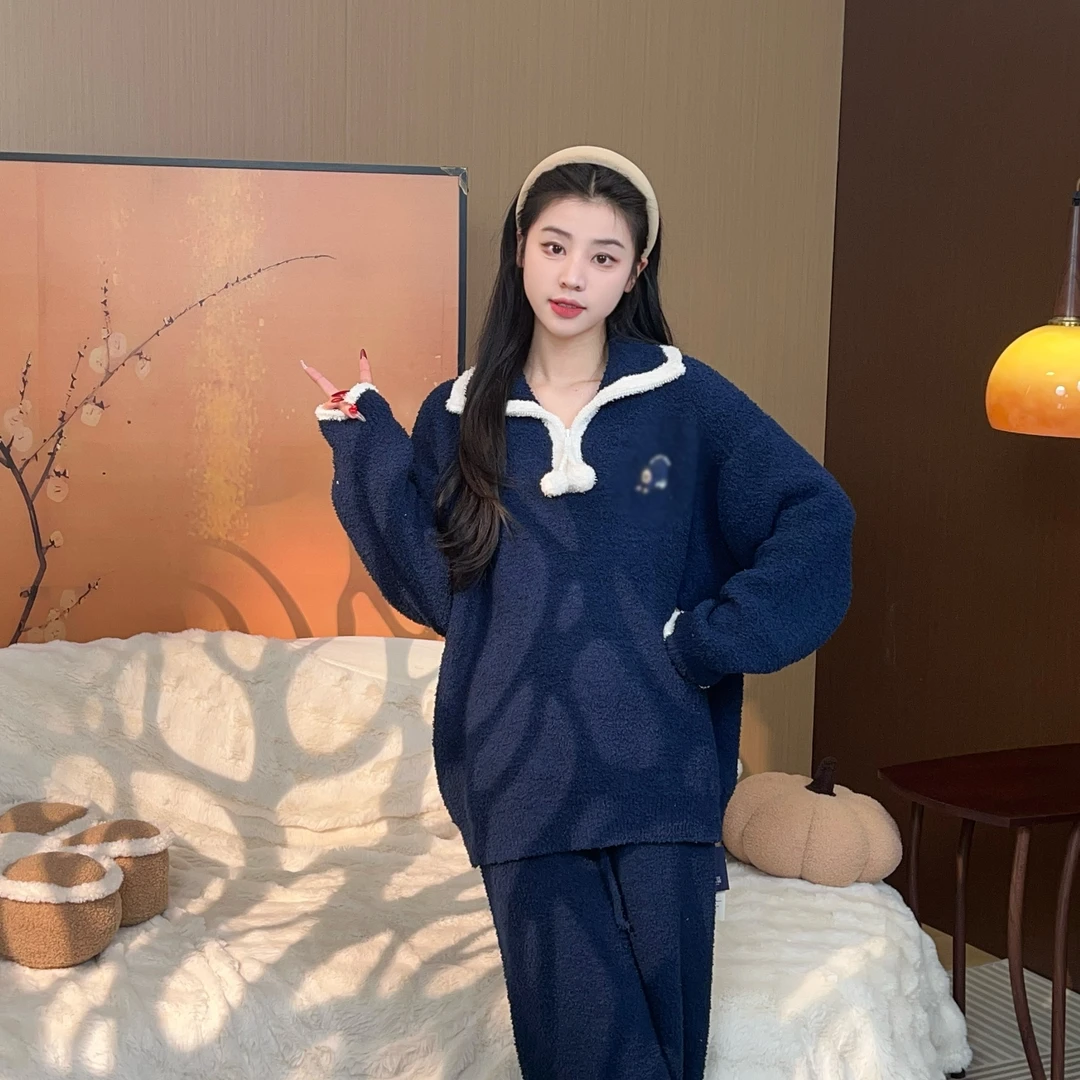 【慵懒熊】冬季新款软绵绵半边绒可爱甜美可外穿家居服保暖睡衣