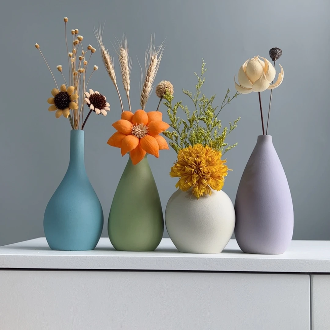 摆件陶瓷小花瓶摆件含花总高约20-30cm