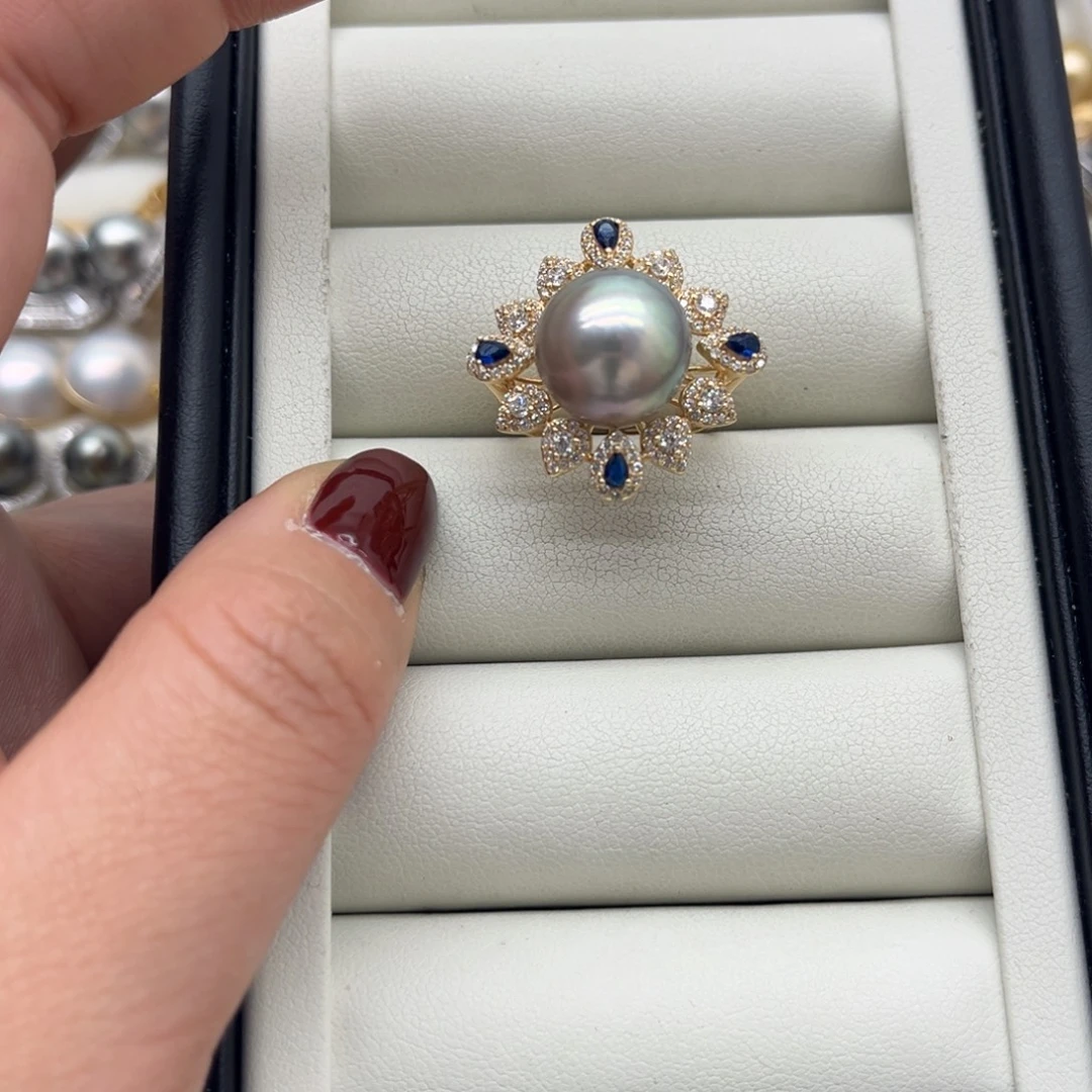 戒指海水珍珠银S925镶嵌