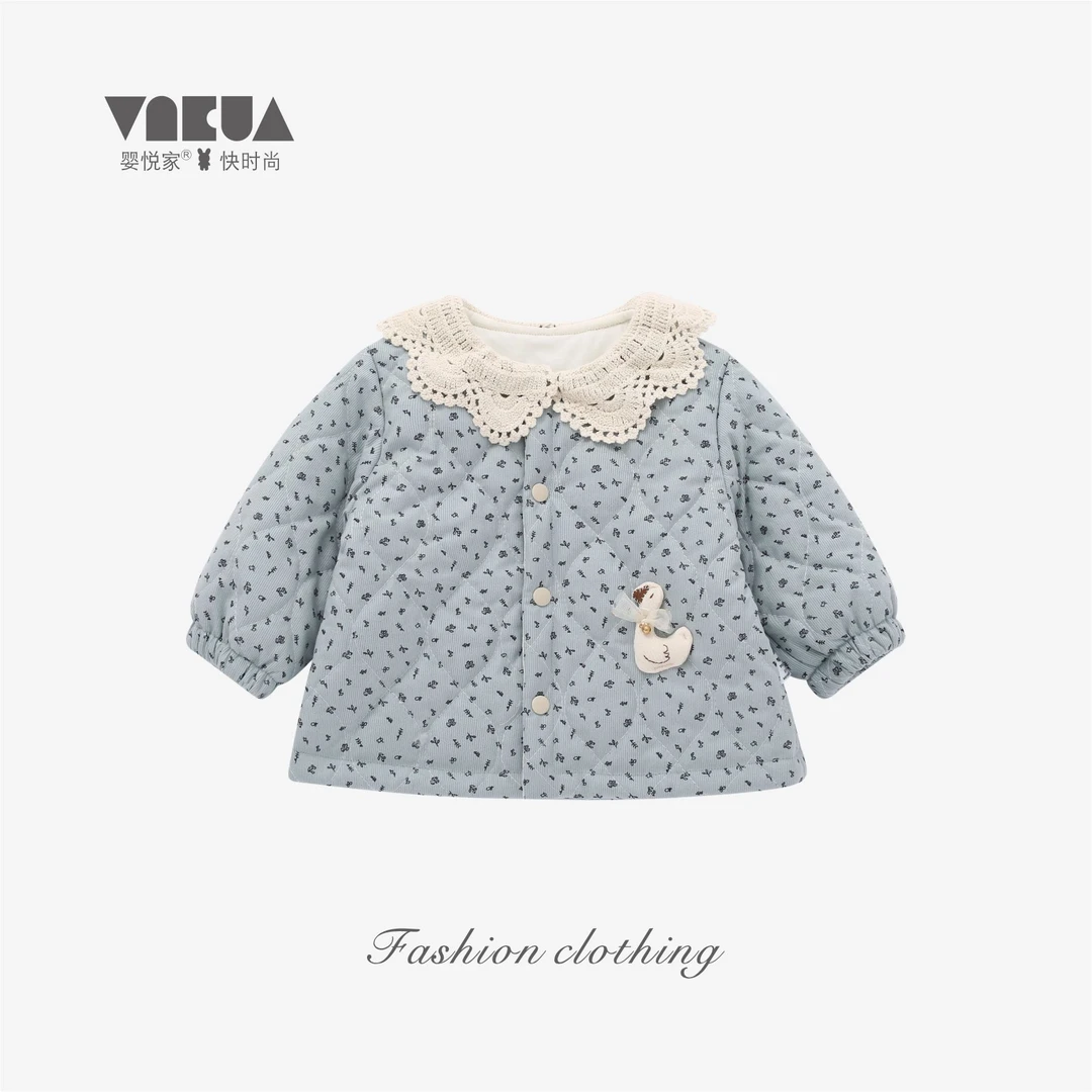 婴悦家冬款女宝宝时尚女童碎花甜美百搭森系绿花外套1800g 89484