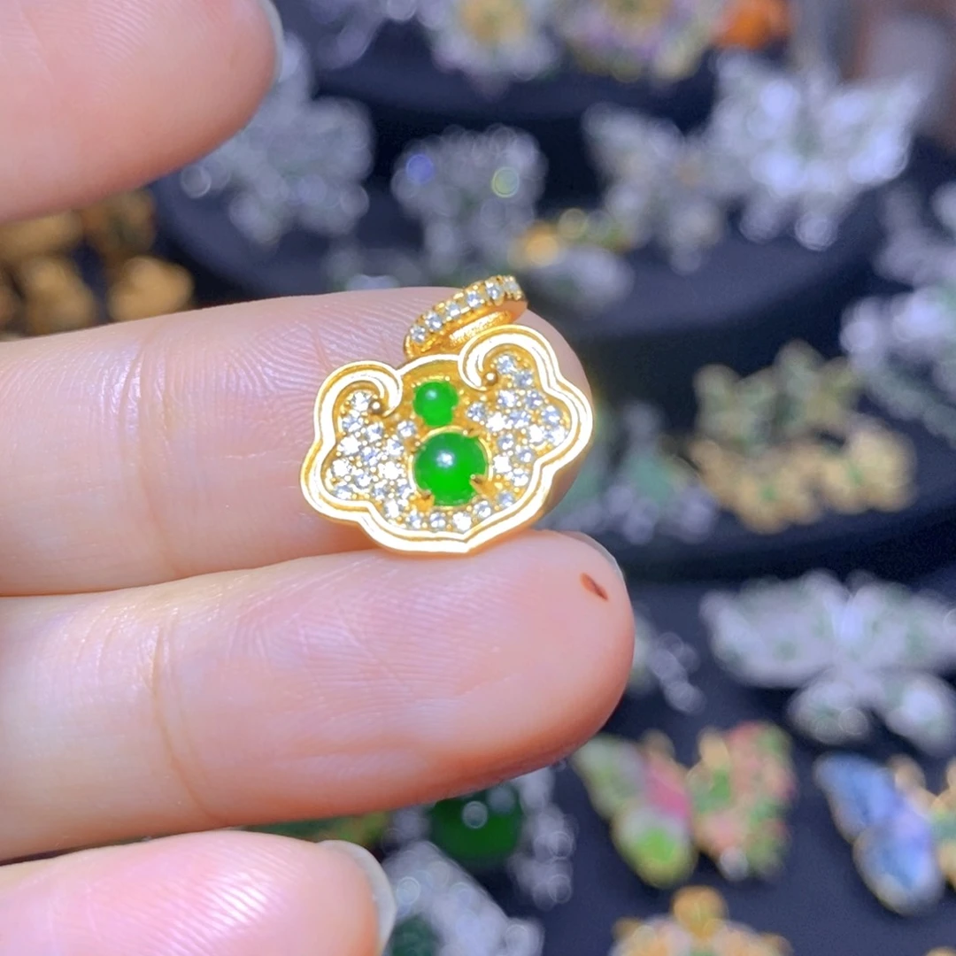 翡翠银S925镶嵌吊坠(不含链)天然翡翠
