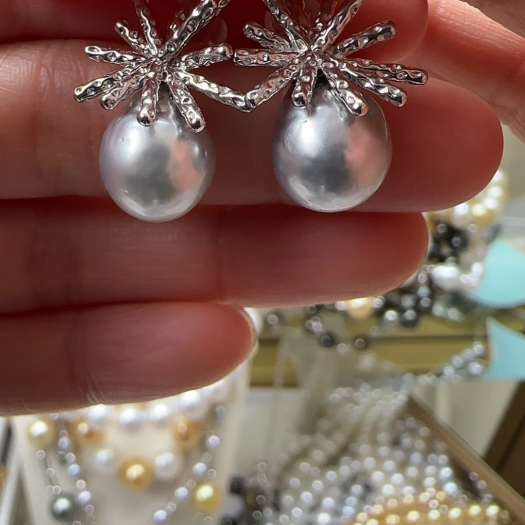 海水珍珠耳饰银S925镶嵌