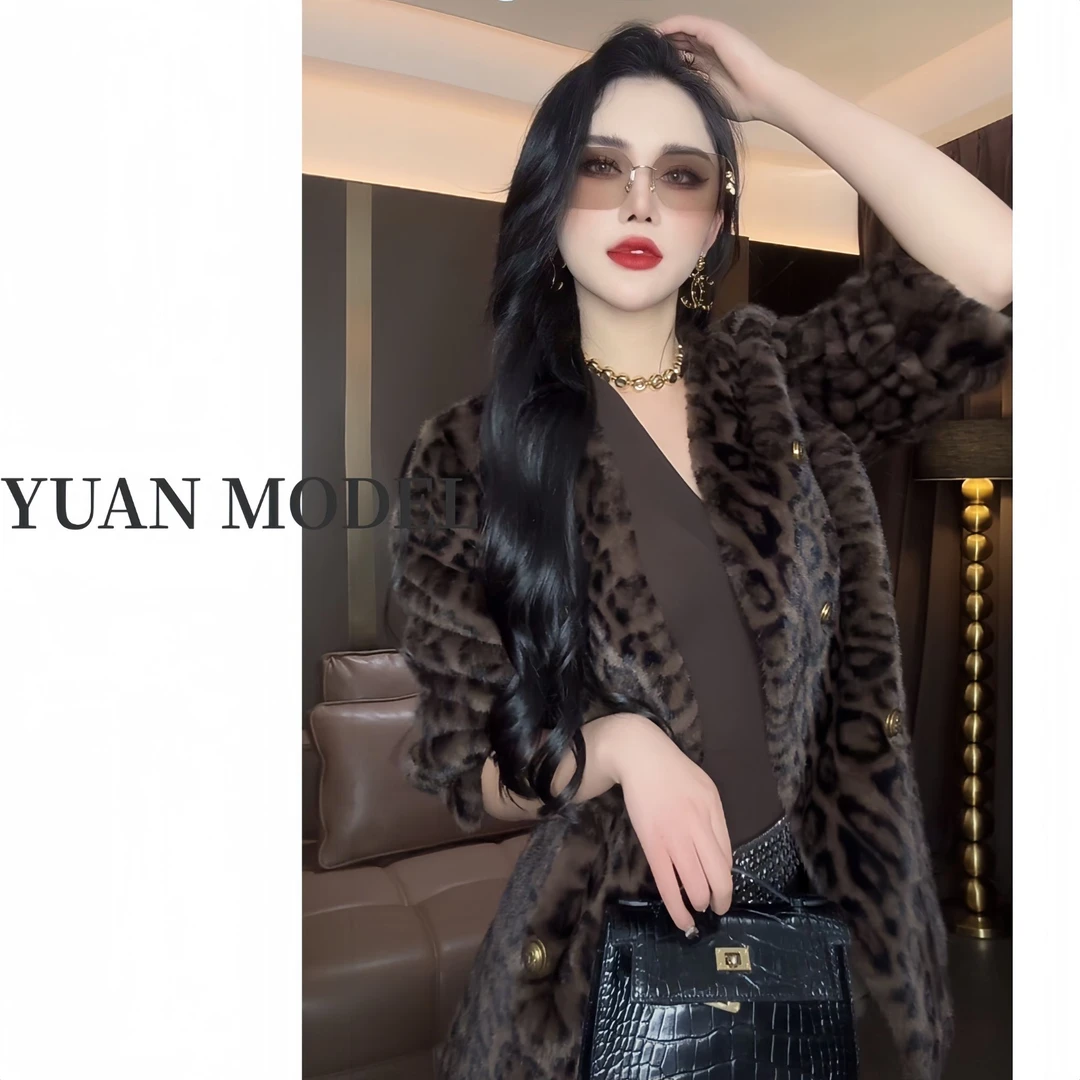 【YUAN MODEL】媛老板-时装双排扣豹纹欧货气质草外套 121645