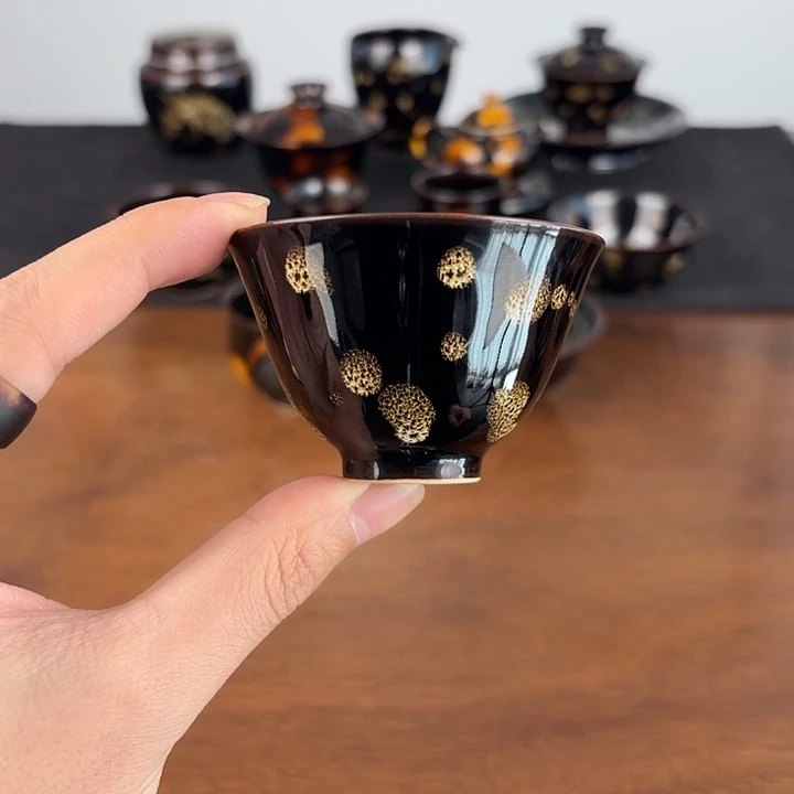 瓷点彩鹧鸪斑撇口小客杯