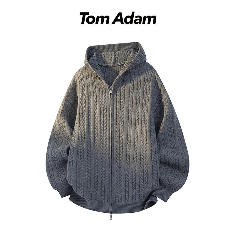 TOMADAM日系连帽针织开衫设计感男女款秋冬季简约休闲百搭毛衣