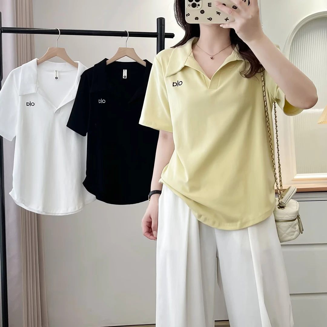 梦冬佳--110-200斤大码女装胖mm休闲百搭显瘦翻领刺绣字母短袖T恤