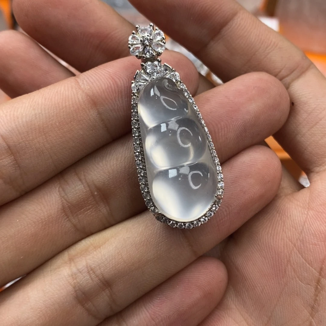 比***如石英质玉银S925镶嵌吊坠(不含链)豆子