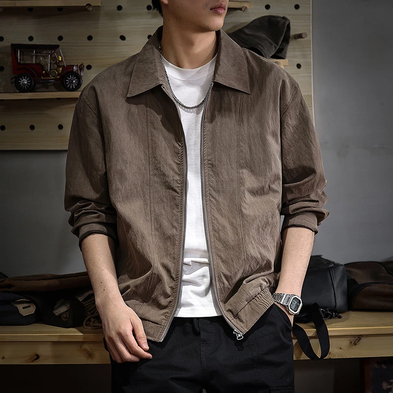 2025新款春秋季高端男士夹克美式复古百搭潮流拼接翻领休闲外套