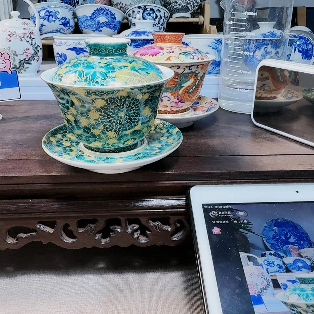 泥塑小**学盖碗手工手绘