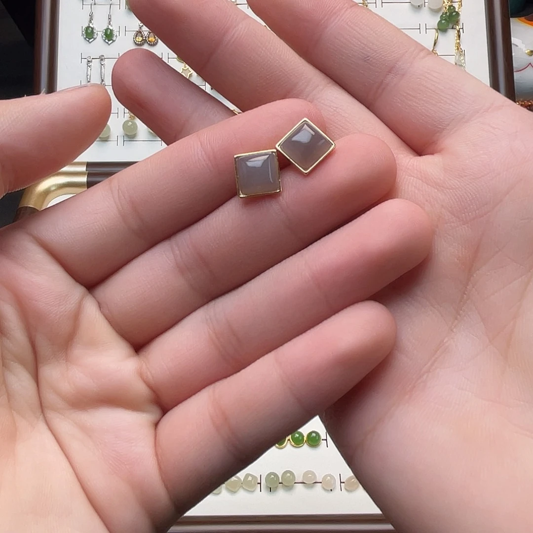 银S925镶嵌和田玉耳坠