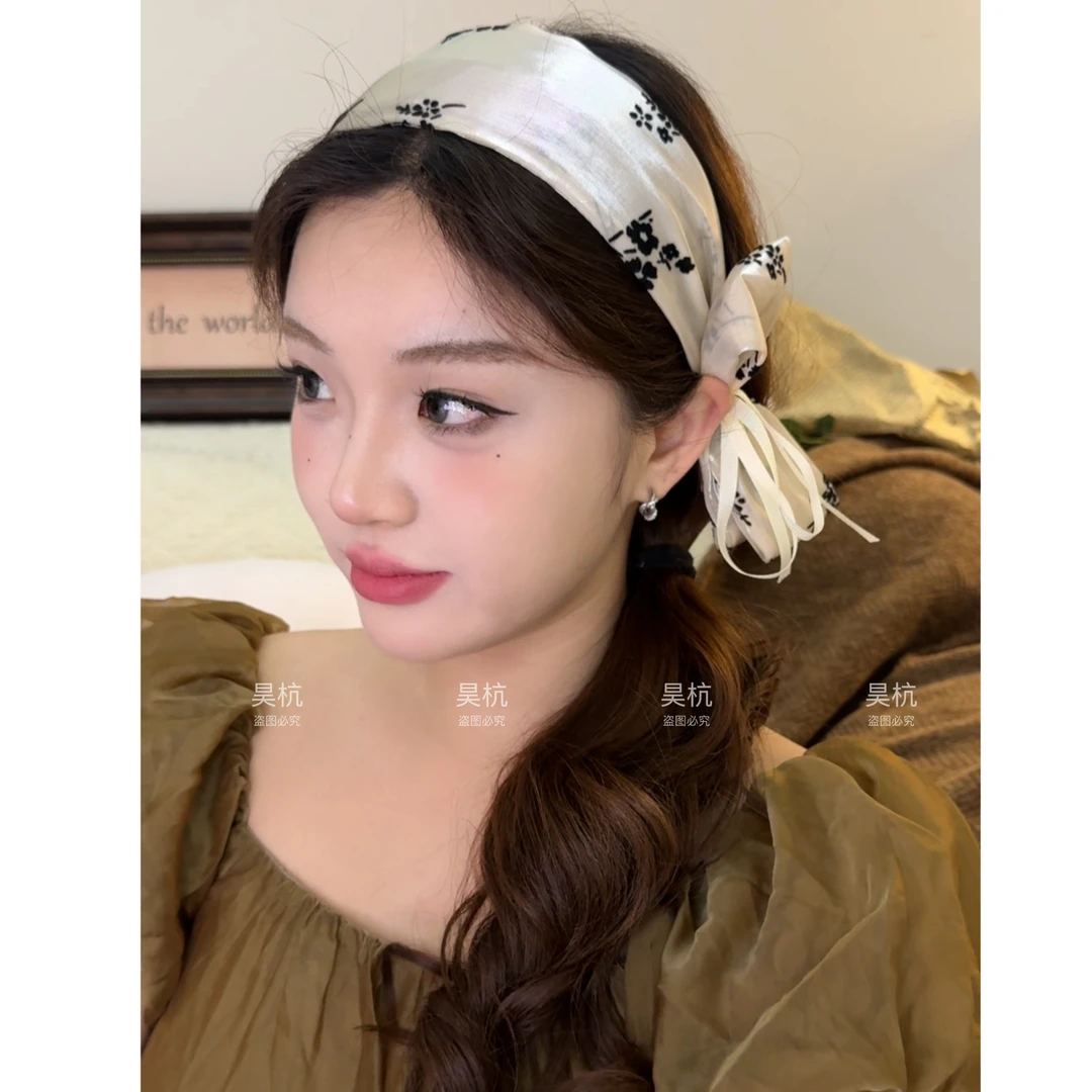 水墨淡菊～复古水墨花朵宽边薄款发带头箍发卡气质遮发缝发箍头饰