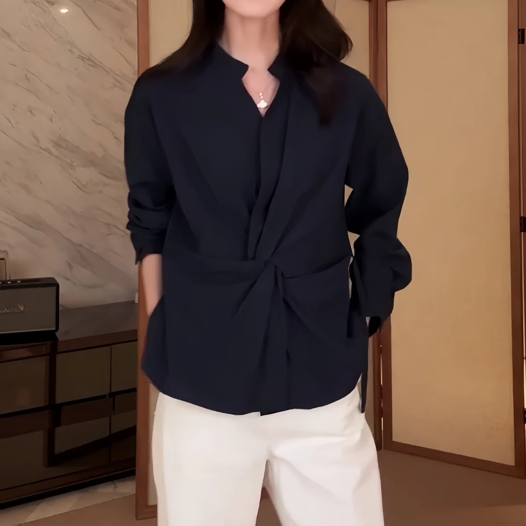 小众设计感扭结收腰长袖衬衫女2025年秋季时尚气质高级感衬衣上衣