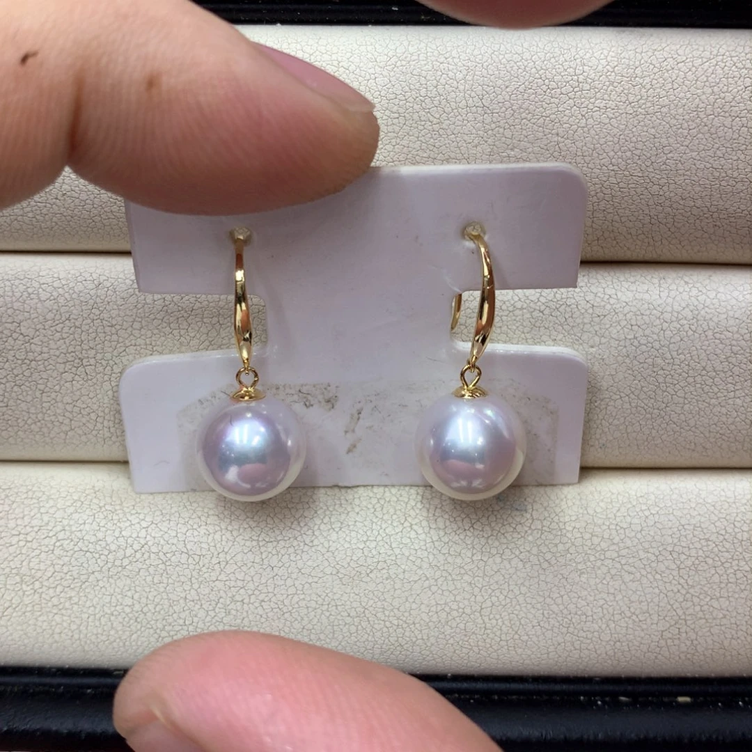 淡水珍珠耳饰18K金镶嵌小*蓝