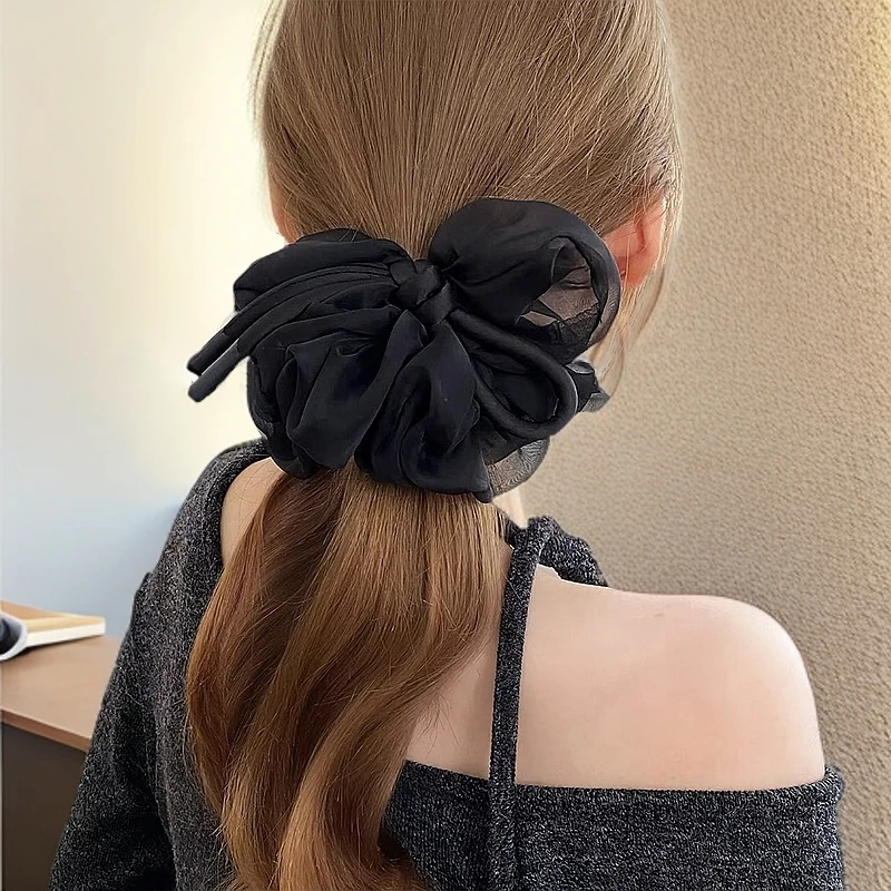 韩版蝴蝶结网纱大肠发圈2025新款头绳春夏气质丸子头皮筋马尾发绳