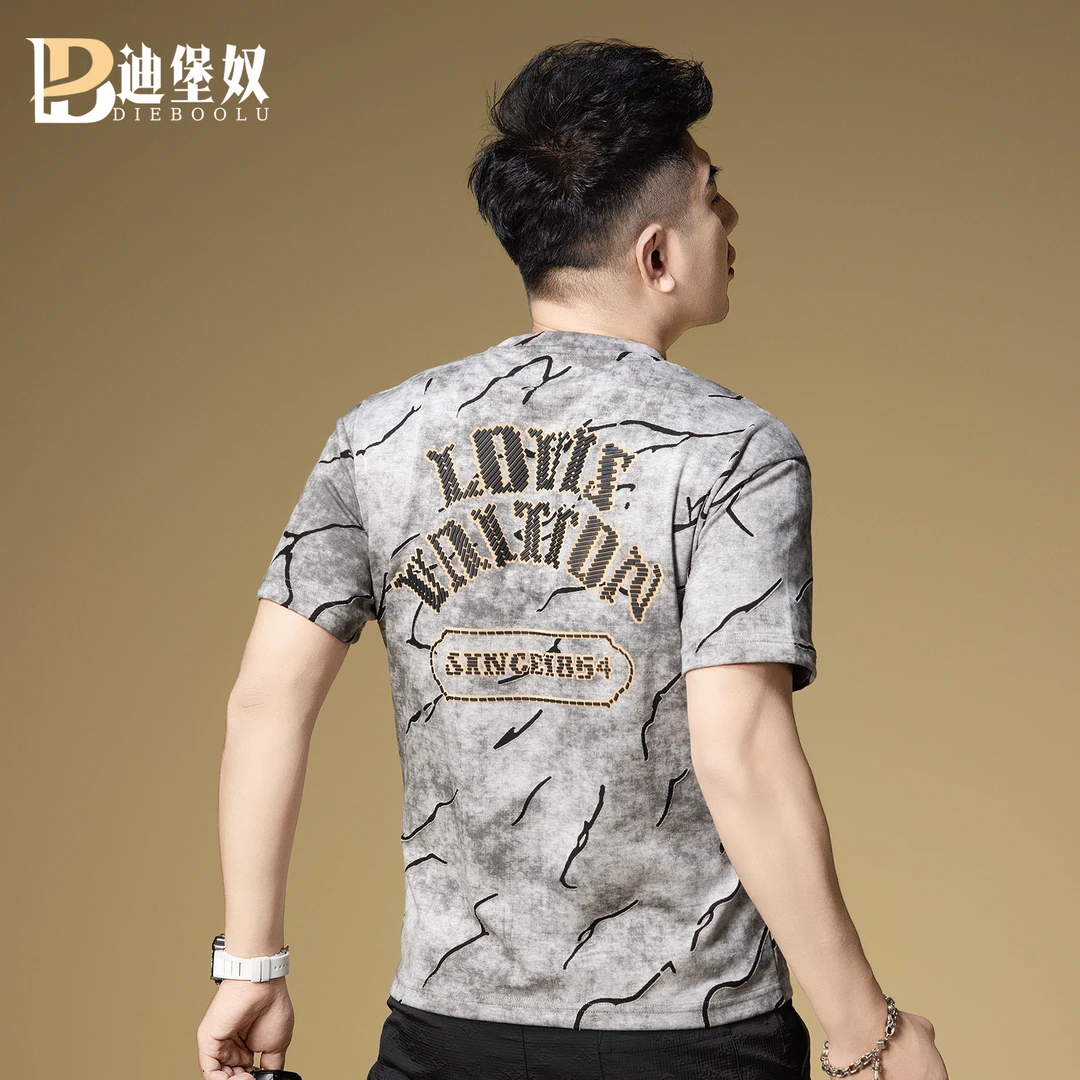 欧洲站潮牌字母印花短袖T恤潮流休闲上衣短袖男款爆款2025新款