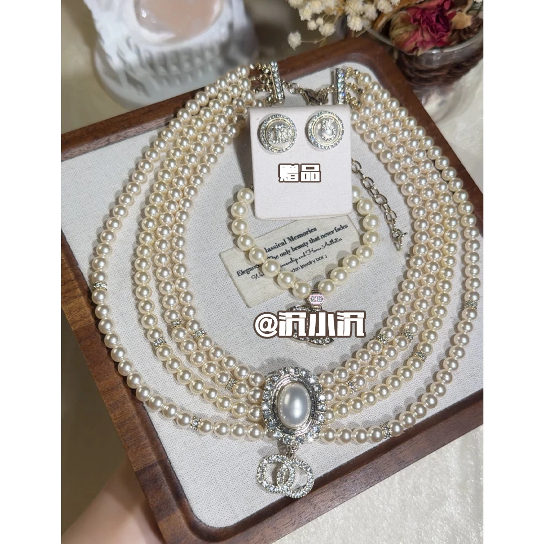 铜合金项链 【618专属】重工多层珠珠小香风项链气质百搭套组TZ13