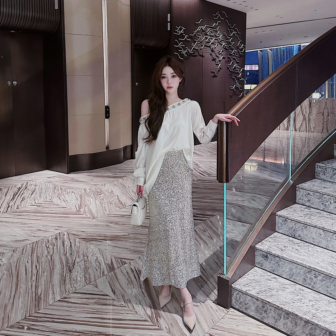 【璀璨星河】法式丝绒亮片鱼尾半裙XS40794