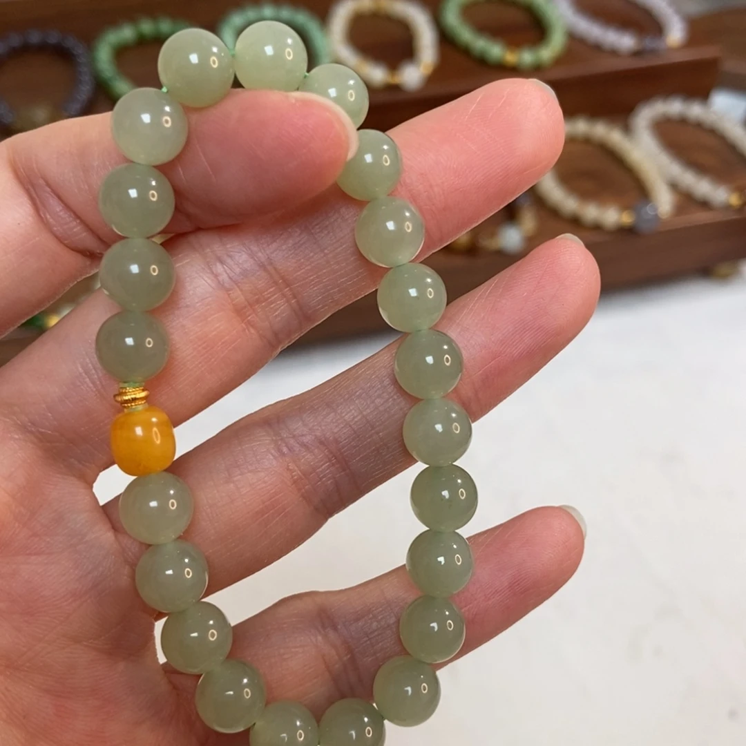 和田玉银S925镶嵌手链福利8mm晴水