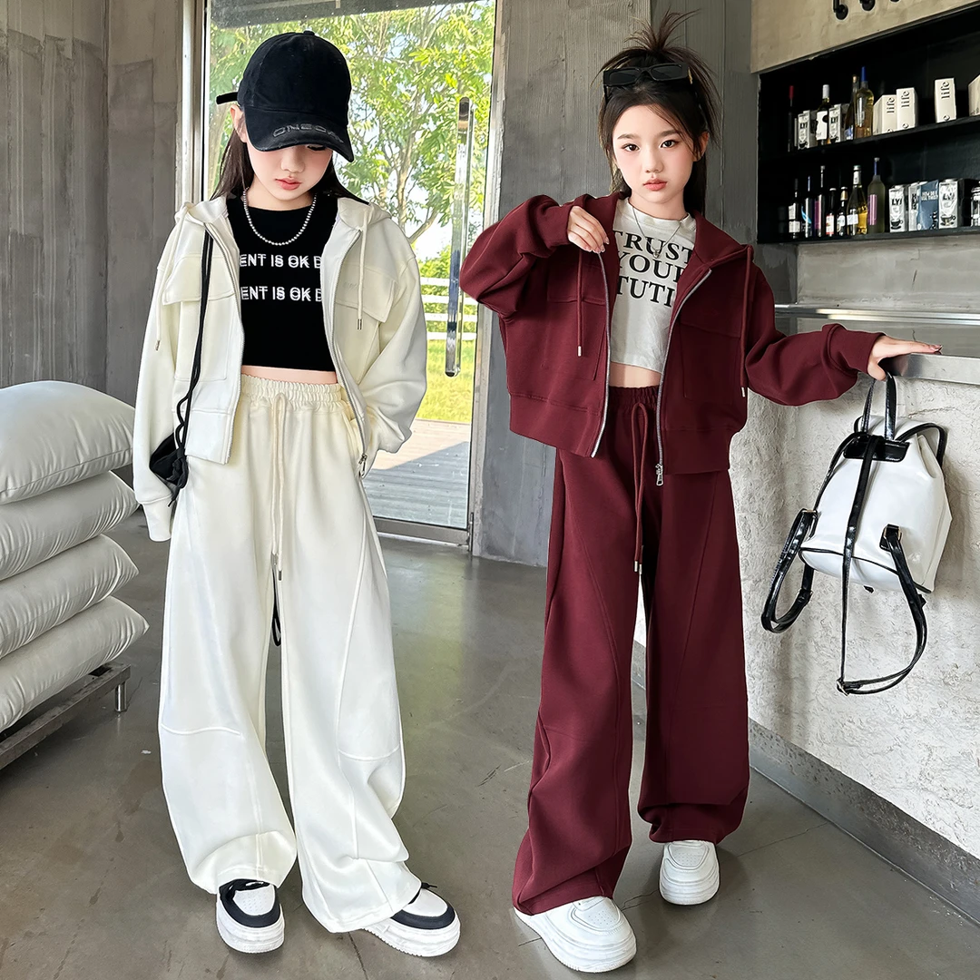 女童套装春秋2025新款中大童洋气时髦休闲外套阔腿裤儿童运动网红