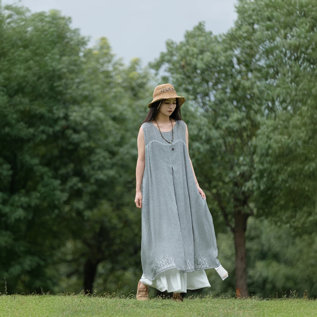 Z·X/珍夕2025新款原创棉麻经典优雅气质款女士长裙