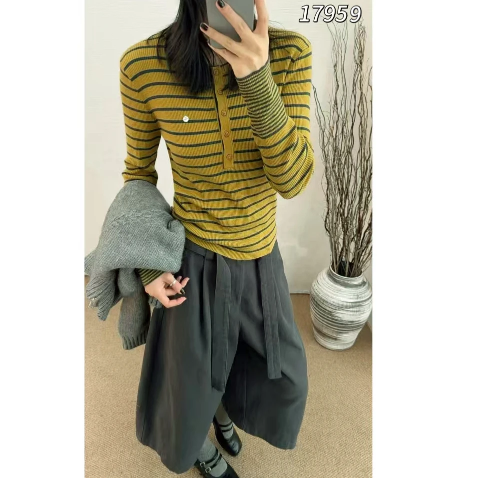 17959（部分无水洗唛介意慎拍）CHUXUN亨利领领口撞色假两件针织衫