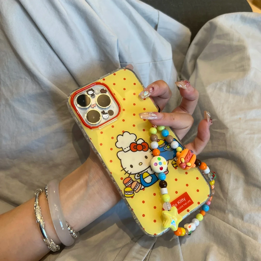 叮霖黄底波点汉堡kt适用iPhone16大孔手机壳华为vivo小米15oppo套