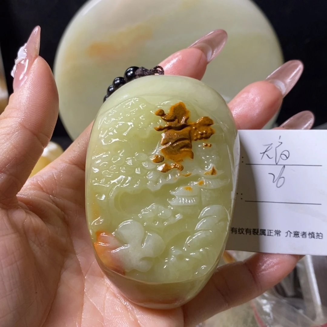 石材天**淡古青石手把件