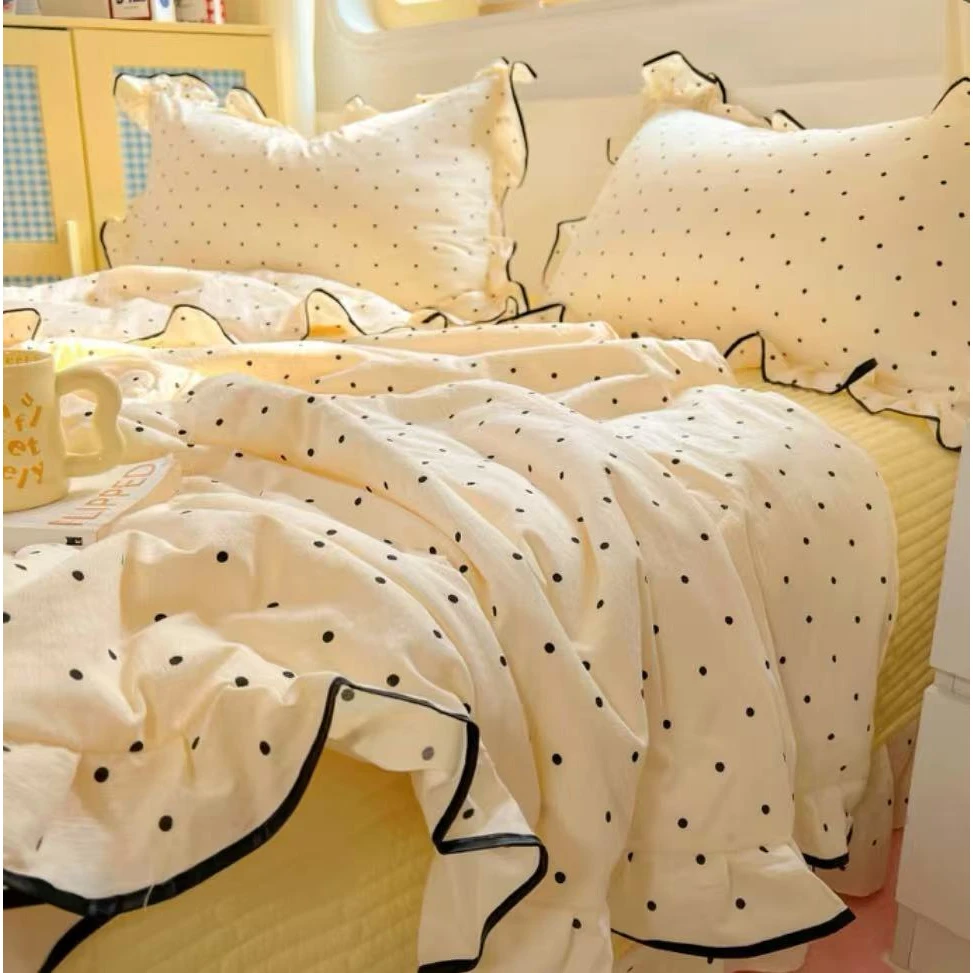 夏季新品韩式花边云感双层纱夏凉被床盖款四件套可机洗凉感空调被