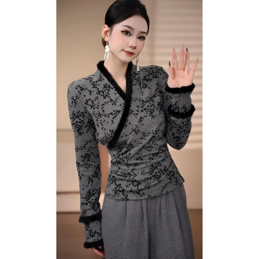 【闻讯】时尚套装秋冬提花民族风唐装秋冬女装短款显瘦-80152