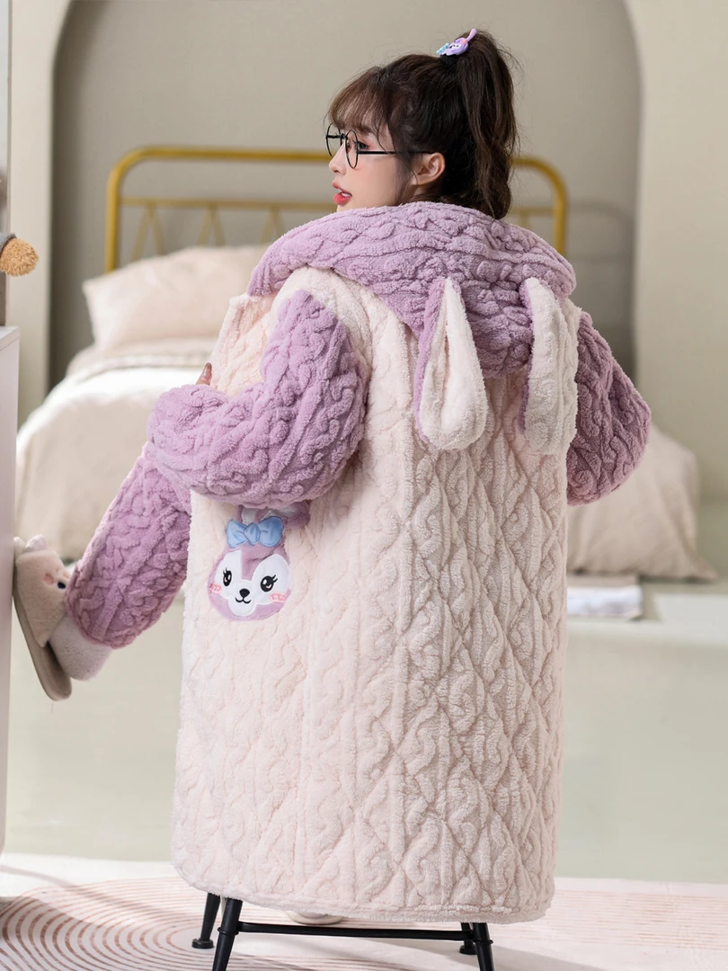 2025新款套装卡通女冬季加绒加厚可爱家居服法兰绒柔软保暖舒适