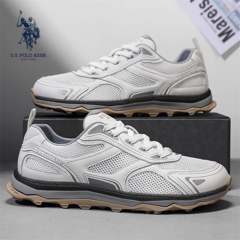 U.S. POLO ASSN.网面男鞋子夏季透气飞织防臭网鞋男士运动老爹鞋