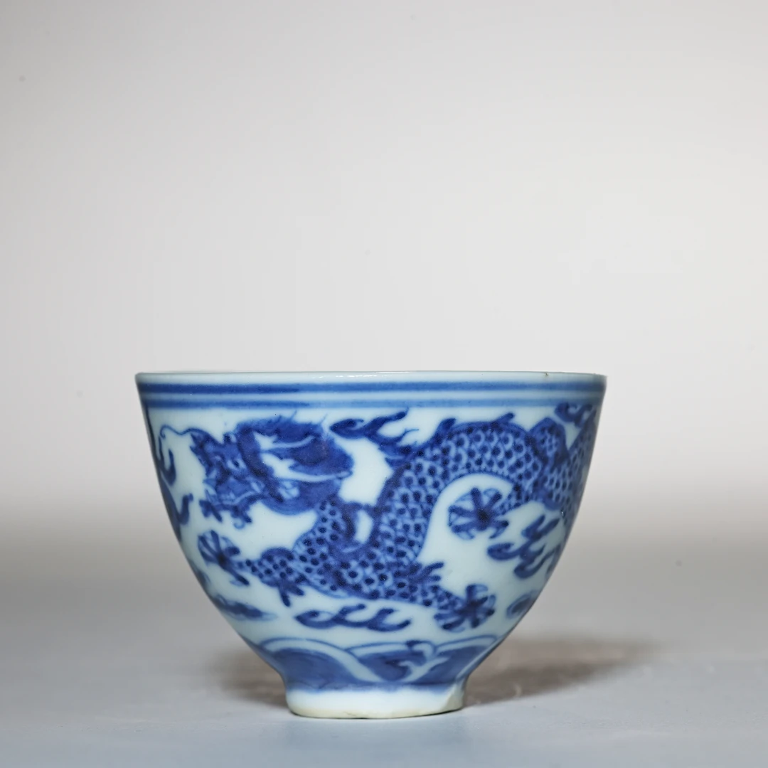 【预展专用】6214清光绪·青花双龙赶珠纹杯