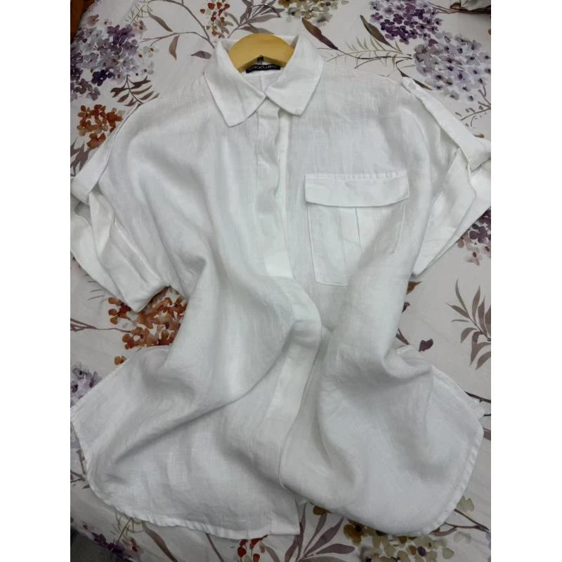 亚麻短袖衬衣口袋款